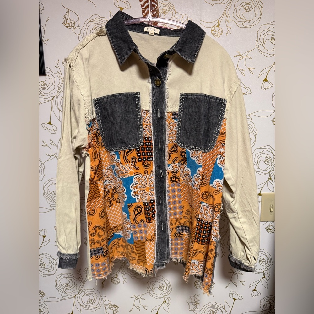 Pol Multicolor Patchwork Button Down Shirt - image 1